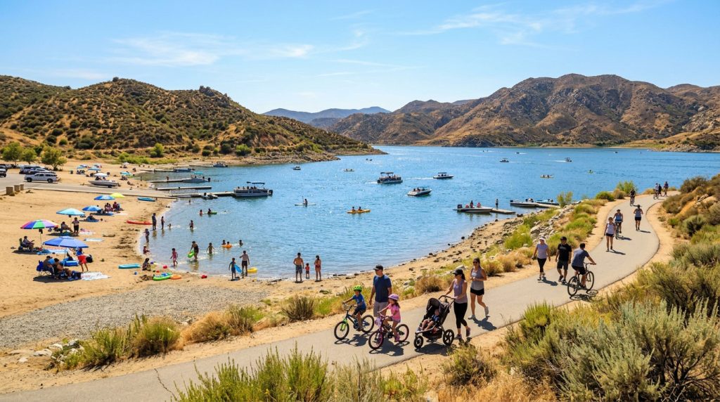 Outdoor recreation and summer activities at Lake Perris California