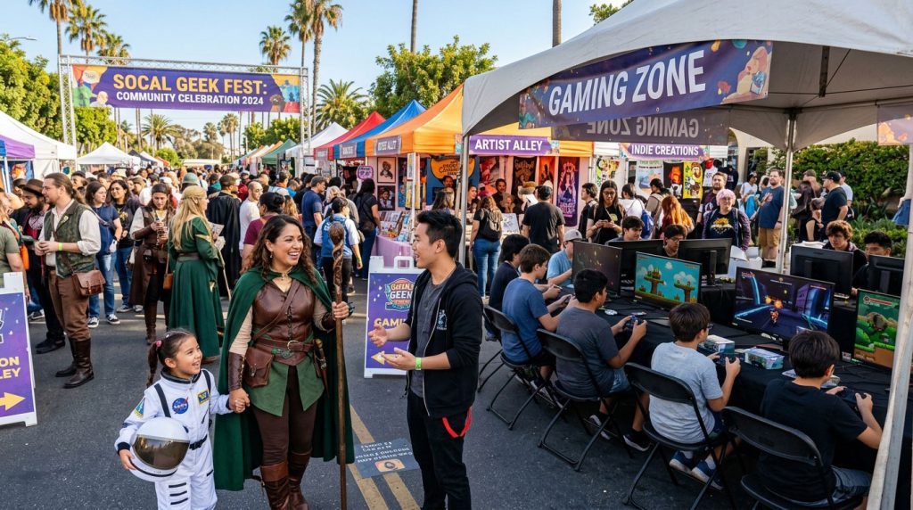 Cosplay and gaming activities at a community event in Perris California